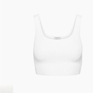 Babaton knit square neck crop tank white